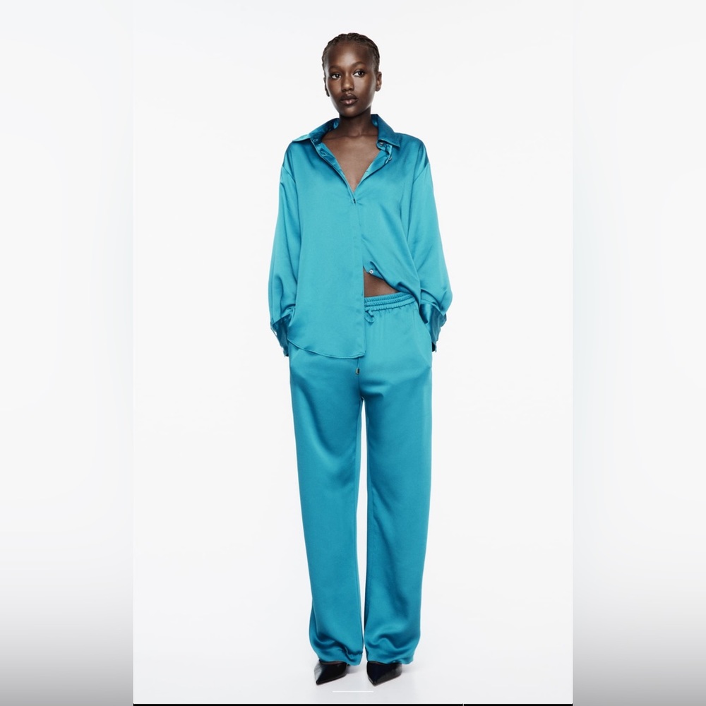 Zara Satin Effect Straight Leg Pants